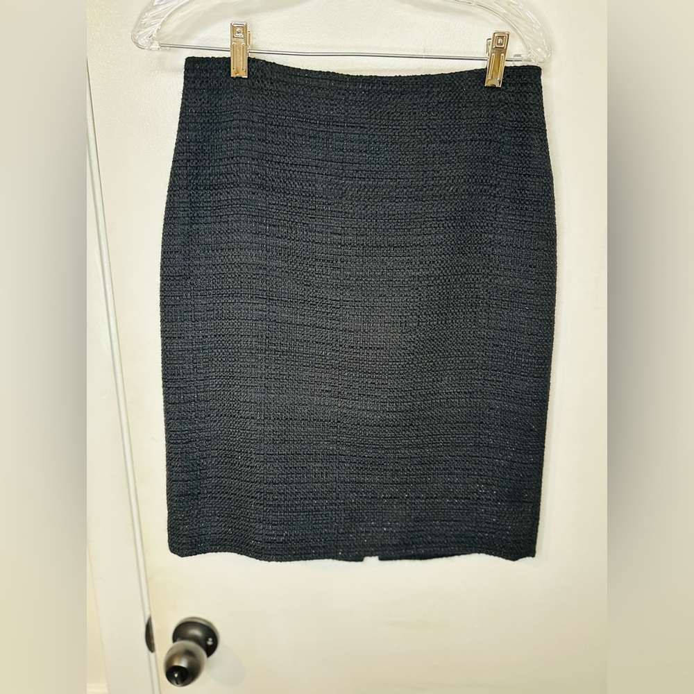 Theory Womens Frieda Knee Length Back Slit Pencil Skirt Black Wool Blend Size 0